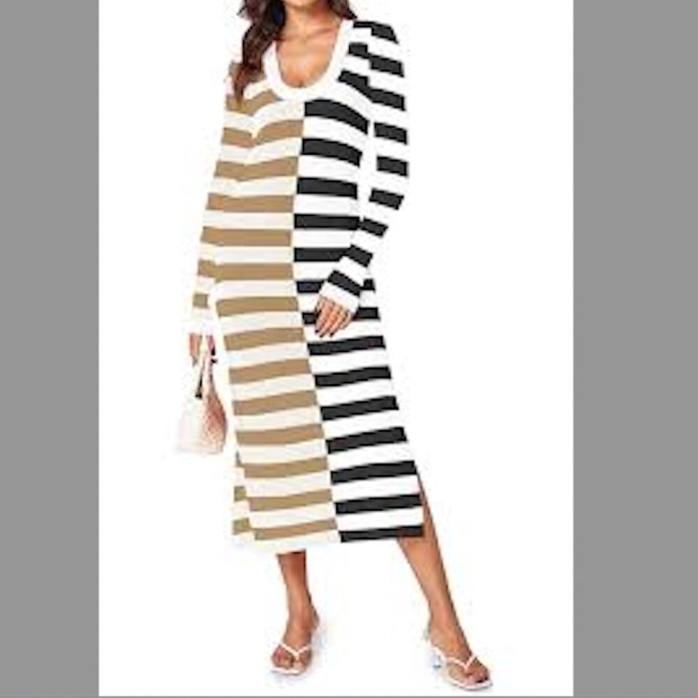 NWT Unbranded Scoop Neck Striped Sweater Dress‎ Women's Size Medium